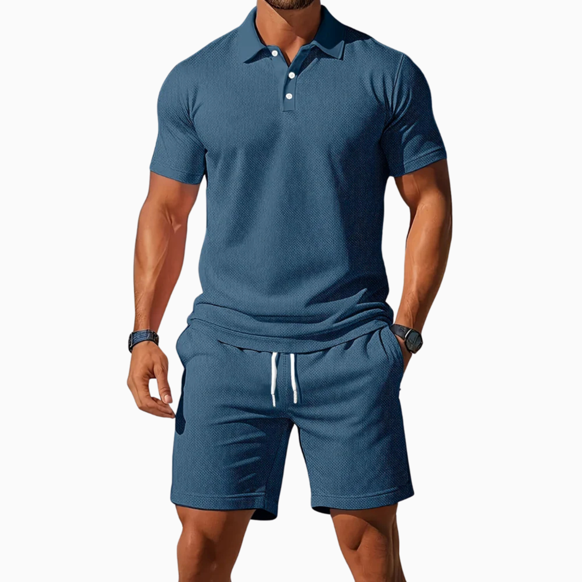 Men's Short Sleeve Polo Shirt and Shorts Set
