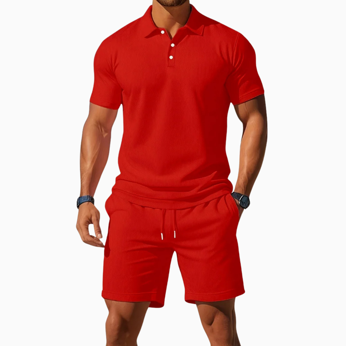 Men's Short Sleeve Polo Shirt and Shorts Set