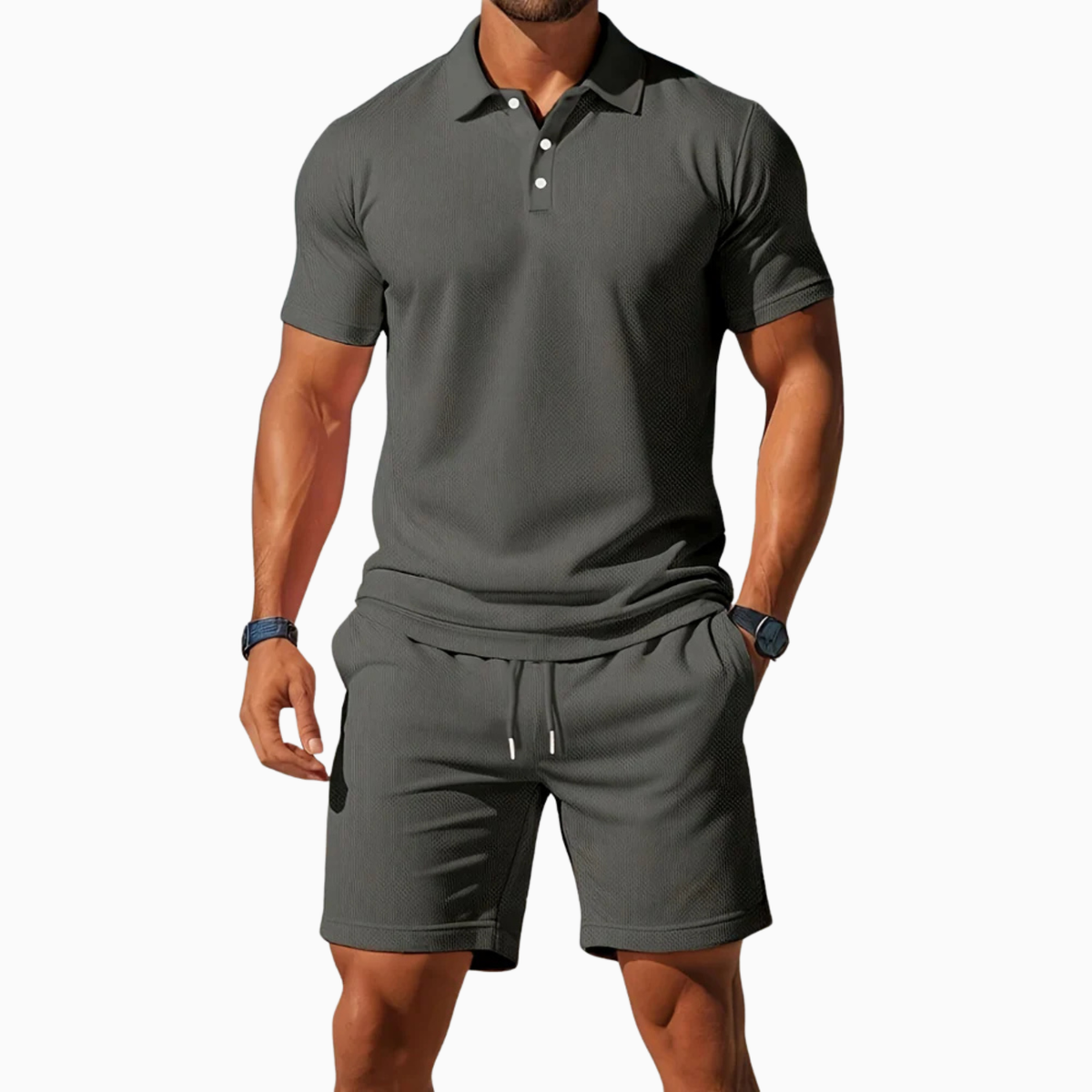 Men's Short Sleeve Polo Shirt and Shorts Set
