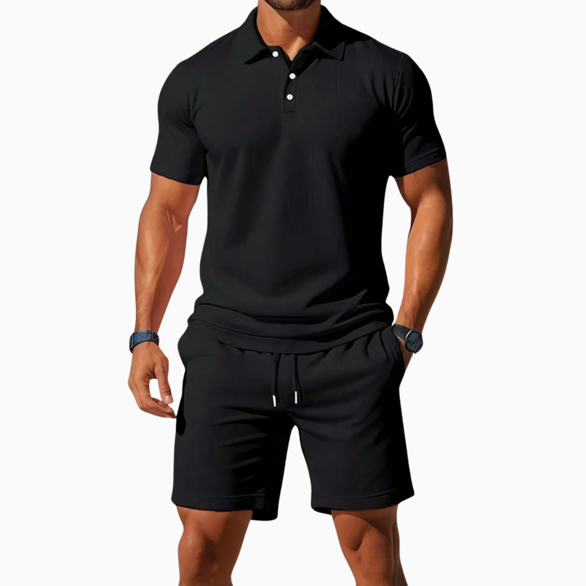 Men's Short Sleeve Polo Shirt and Shorts Set