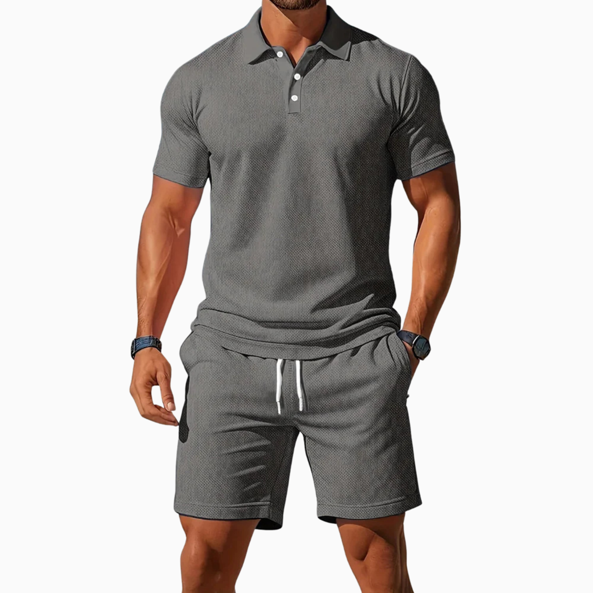 Men's Short Sleeve Polo Shirt and Shorts Set