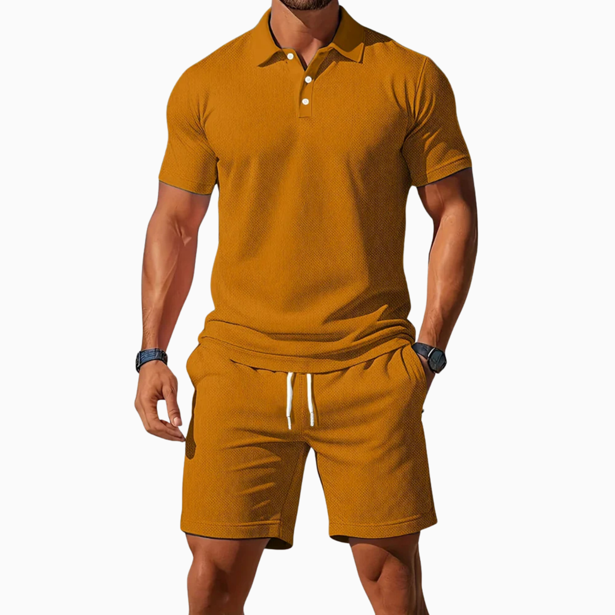 Men's Short Sleeve Polo Shirt and Shorts Set