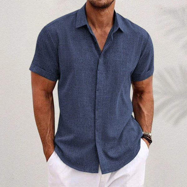 Men's Short-Sleeve Textured Shirt with Collar