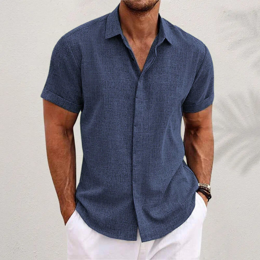 Men's Short-Sleeve Textured Shirt with Collar