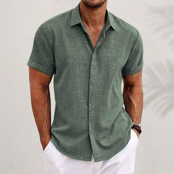 Men's Short-Sleeve Textured Shirt with Collar