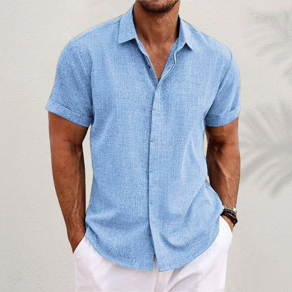 Men's Short-Sleeve Textured Shirt with Collar