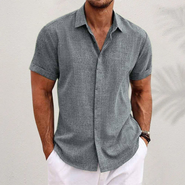 Men's Short-Sleeve Textured Shirt with Collar