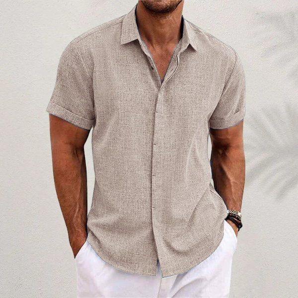 Men's Short-Sleeve Textured Shirt with Collar