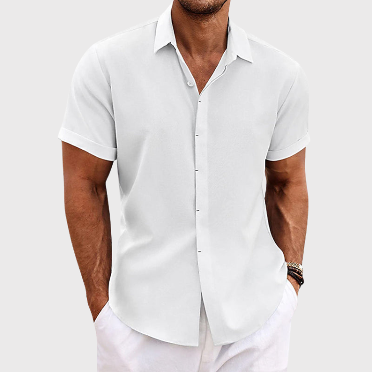 Men's Short-Sleeve Textured Shirt with Collar