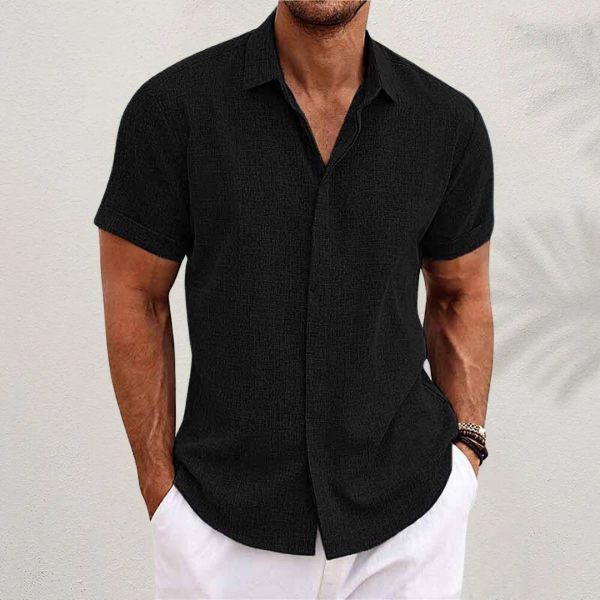 Men's Short-Sleeve Textured Shirt with Collar
