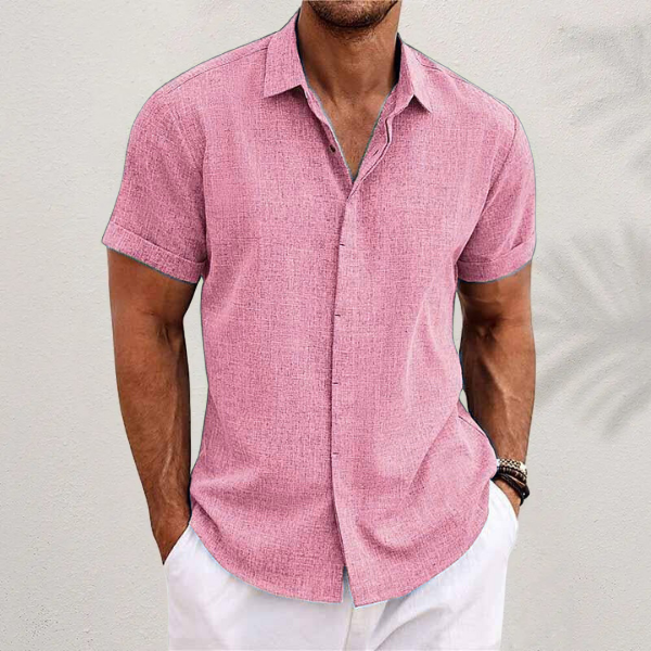 Men's Short-Sleeve Textured Shirt with Collar
