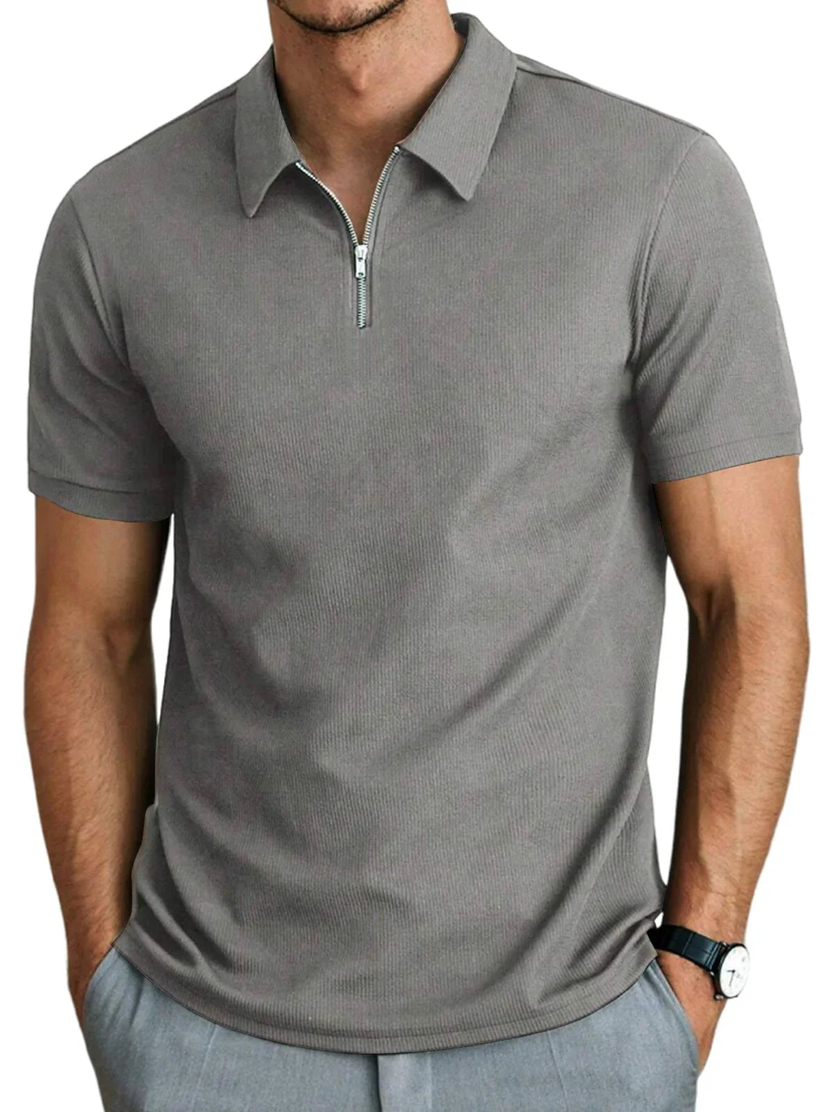 Men's Short-Sleeved Zip Polo Shirt
