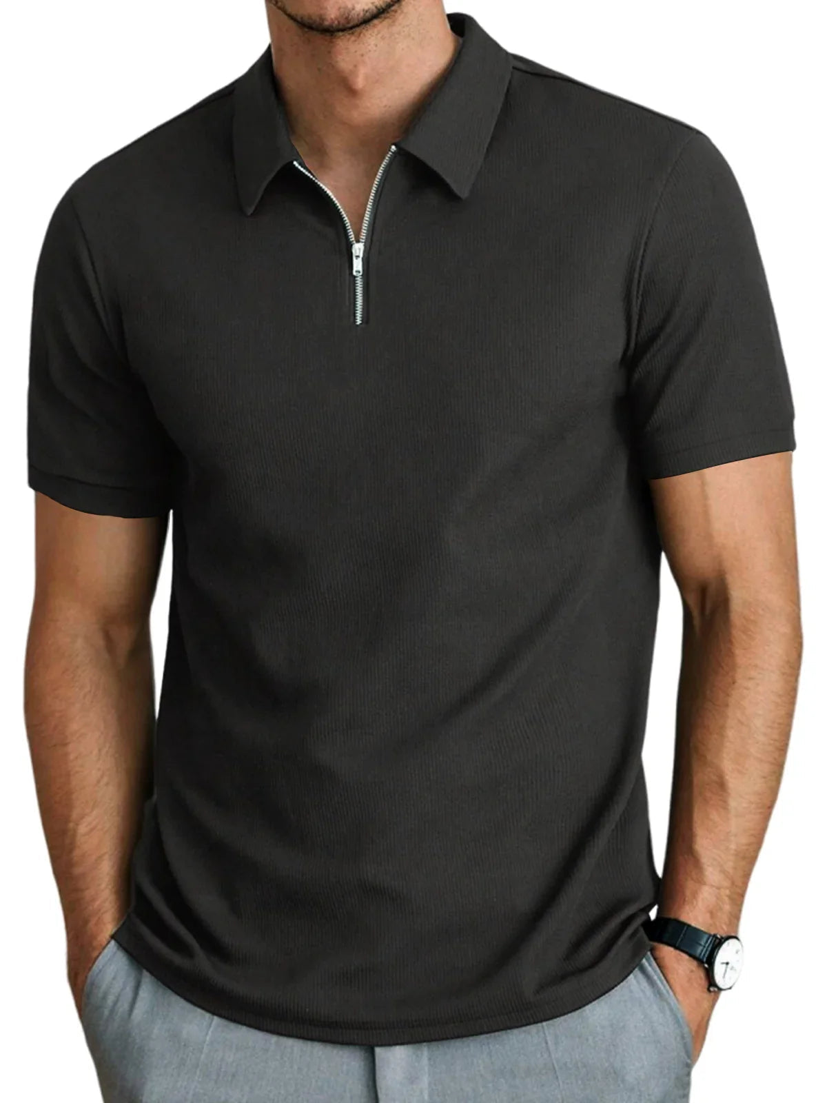 Men's Short-Sleeved Zip Polo Shirt
