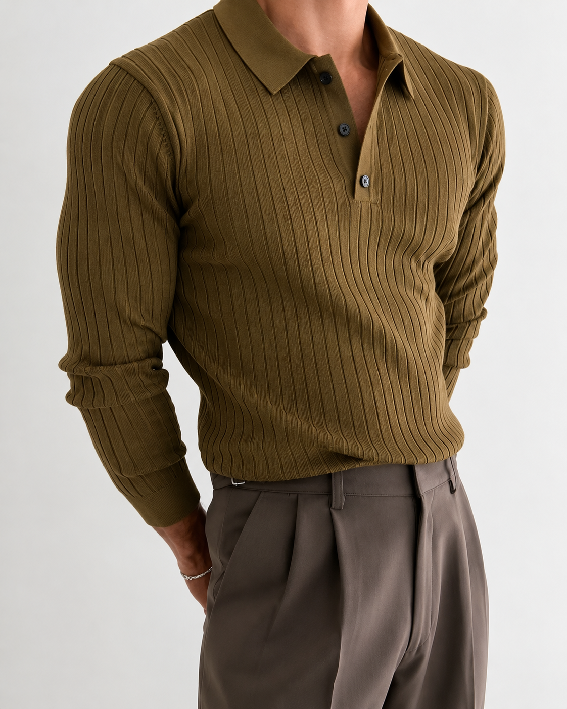 Men's Slim Fit Long Sleeve Polo Shirt
