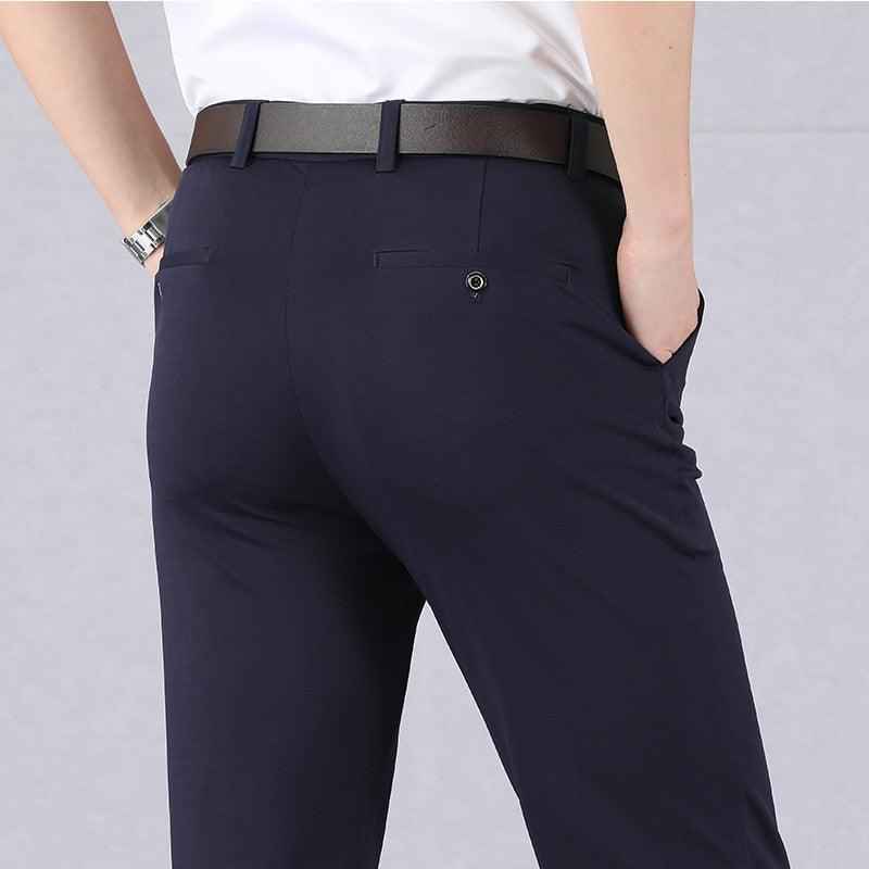 Men's Slim Fit Polyester Trousers in Black, Blue, Grey and Khaki
