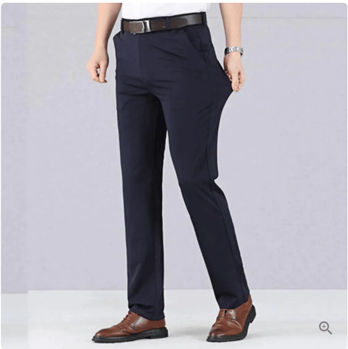 Men's Slim Fit Polyester Trousers in Black, Blue, Grey and Khaki