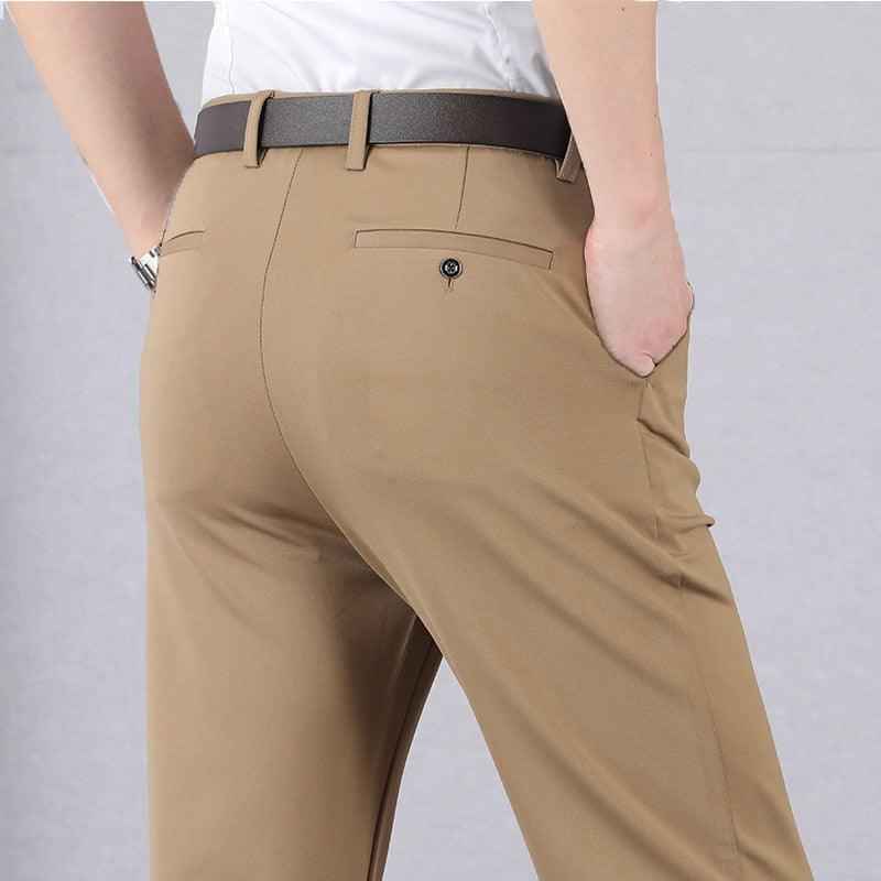 Men's Slim Fit Polyester Trousers in Black, Blue, Grey and Khaki