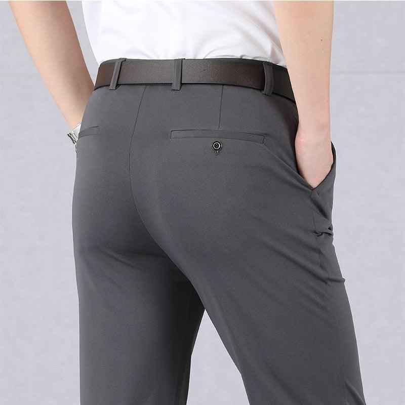 Men's Slim Fit Polyester Trousers in Black, Blue, Grey and Khaki