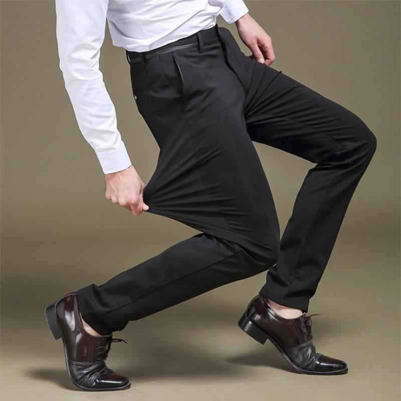 Men's Slim Fit Polyester Trousers in Black, Blue, Grey and Khaki