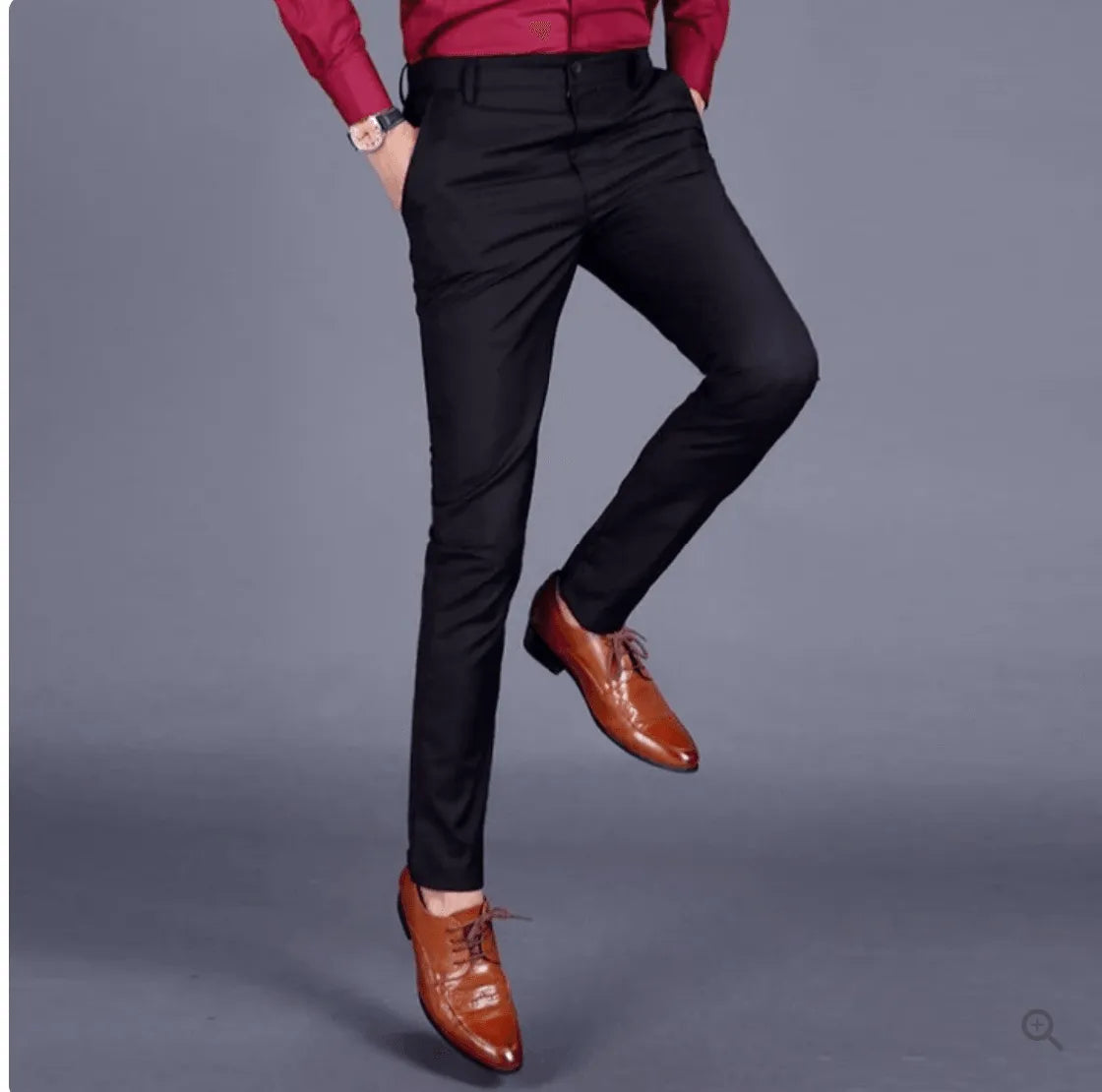 Men's Slim Fit Polyester Trousers in Black, Blue, Grey and Khaki