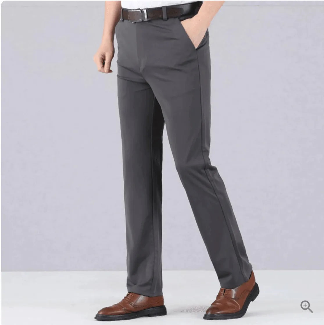 Men's Slim Fit Polyester Trousers in Black, Blue, Grey and Khaki