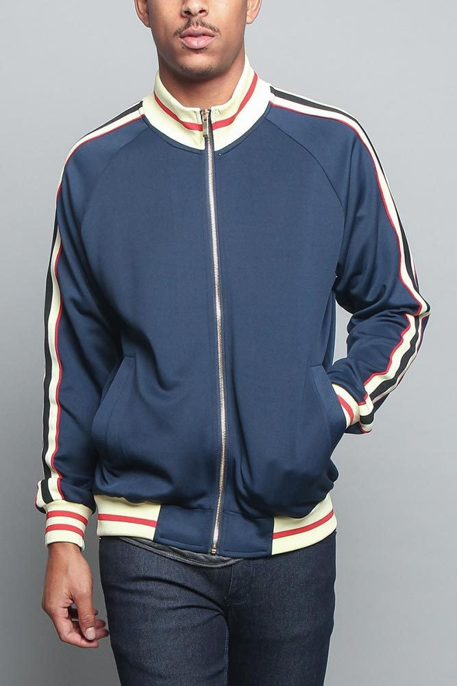 Men's Sporty Sweat Jacket with Contrast Accents and Zip Closure