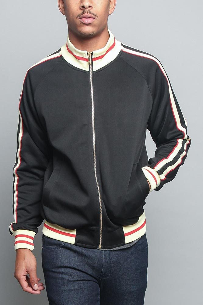 Men's Sporty Sweat Jacket with Contrast Accents and Zip Closure