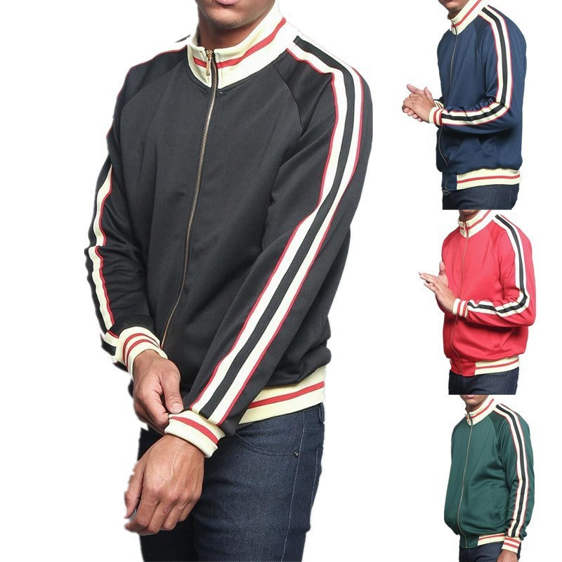 Men's Sporty Sweat Jacket with Contrast Accents and Zip Closure