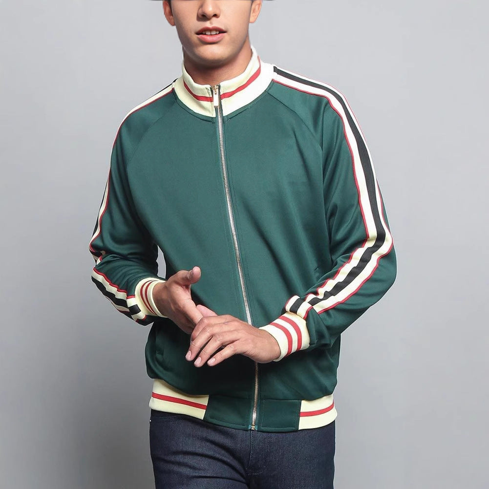 Men's Sporty Sweat Jacket with Contrast Accents and Zip Closure