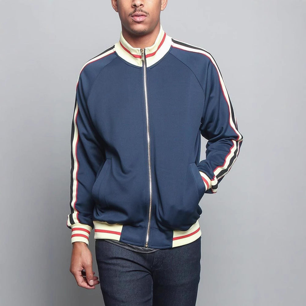 Men's Sporty Sweat Jacket with Contrast Accents and Zip Closure