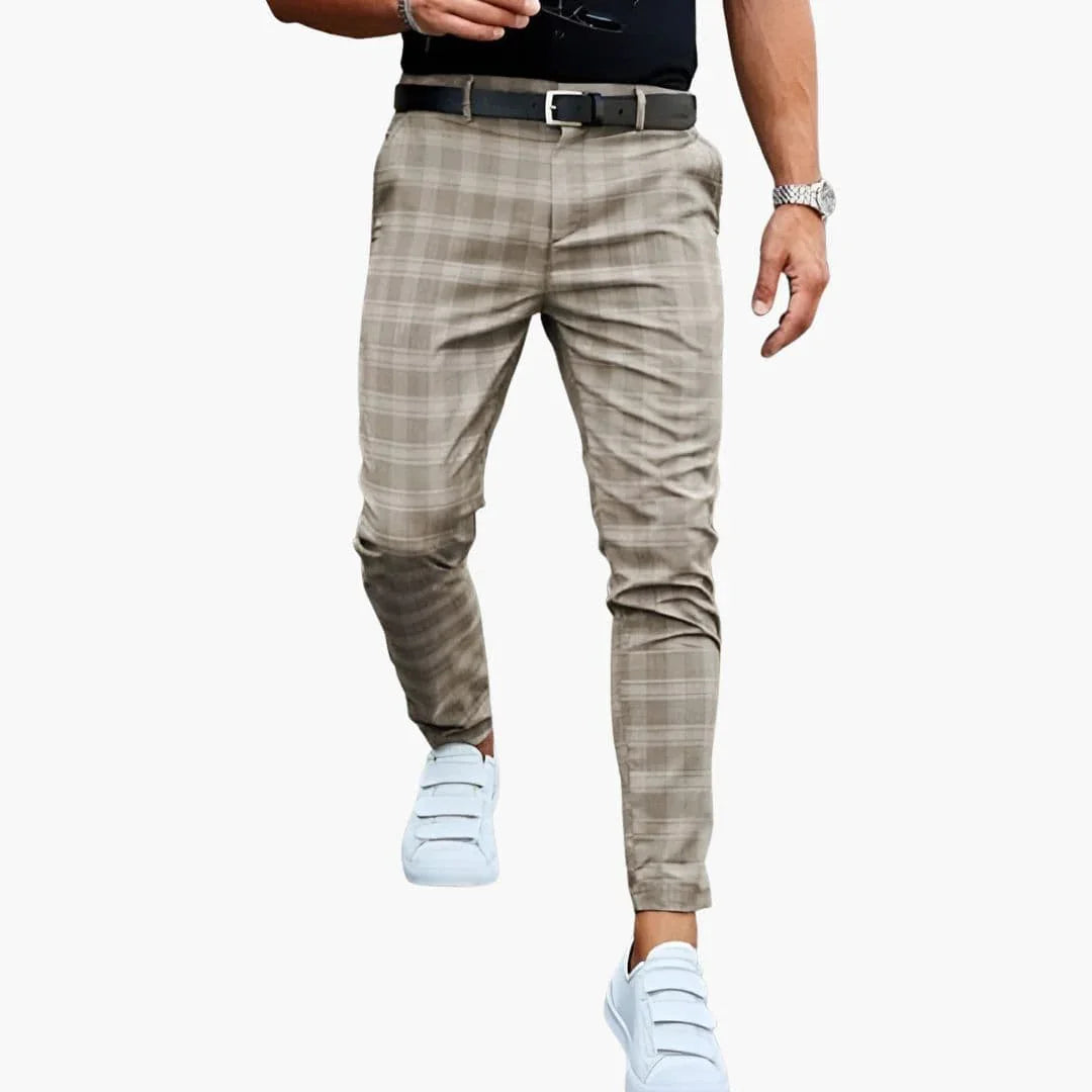 Men's Straight-Leg Plaid Trousers