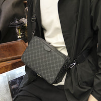 Men's Streetstyle Crossbody Bag with Check Pattern - Black