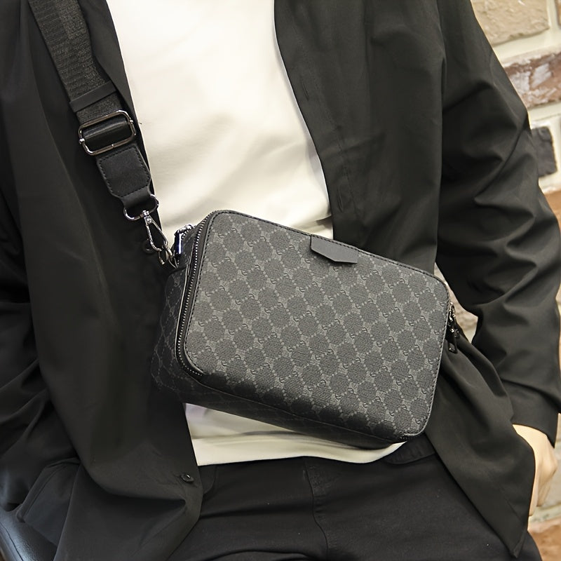Men's Streetstyle Crossbody Bag with Check Pattern - Black