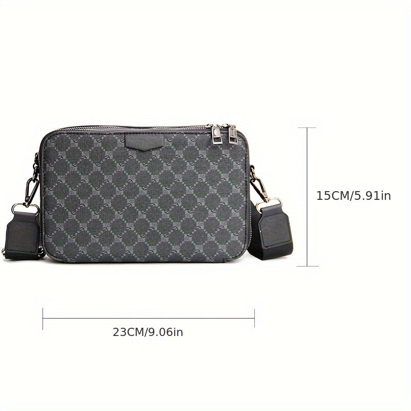 Men's Streetstyle Crossbody Bag with Check Pattern - Black
