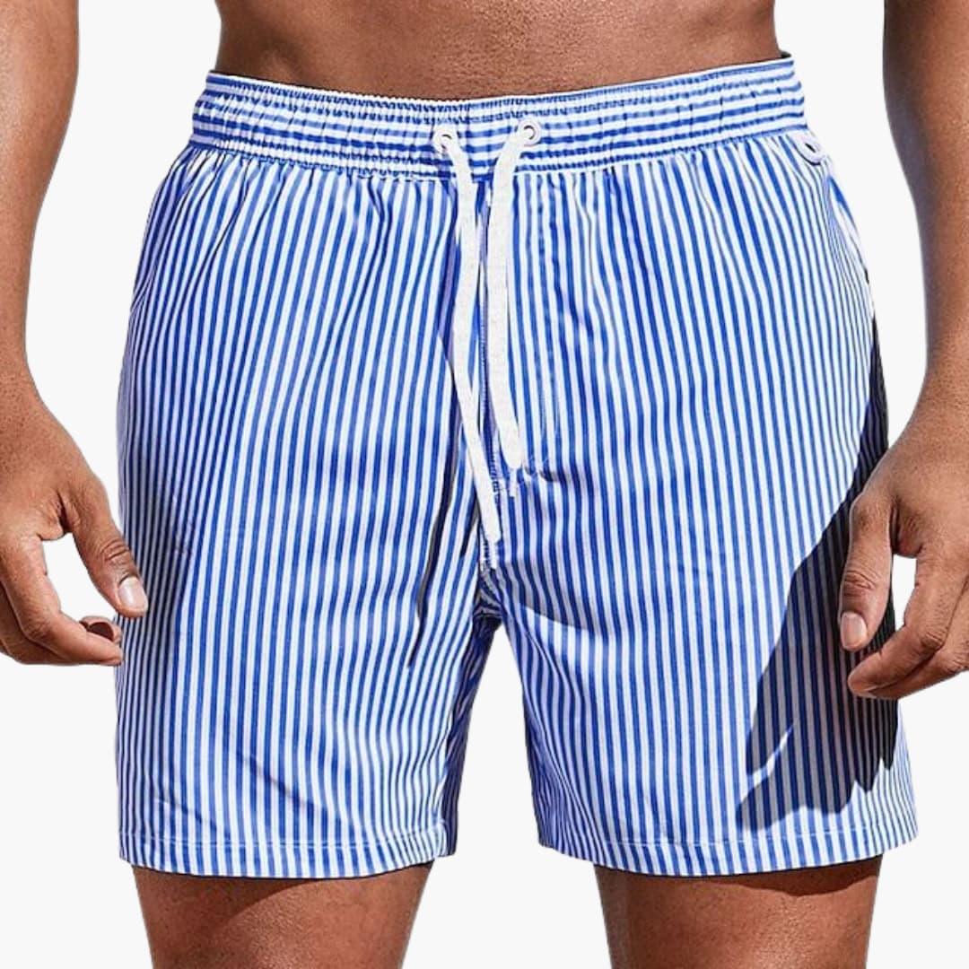 Men's Striped Board Shorts with Elastic Waistband