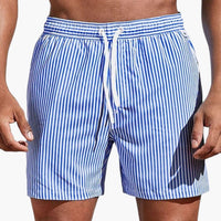 Men's Striped Board Shorts with Elastic Waistband