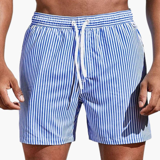 Men's Striped Board Shorts with Elastic Waistband