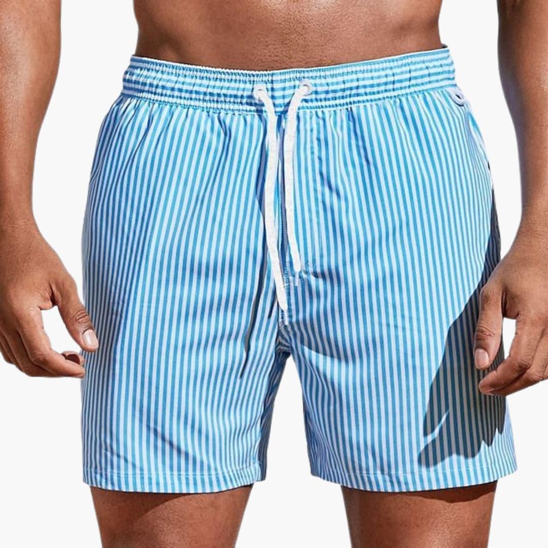 Men's Striped Board Shorts with Elastic Waistband