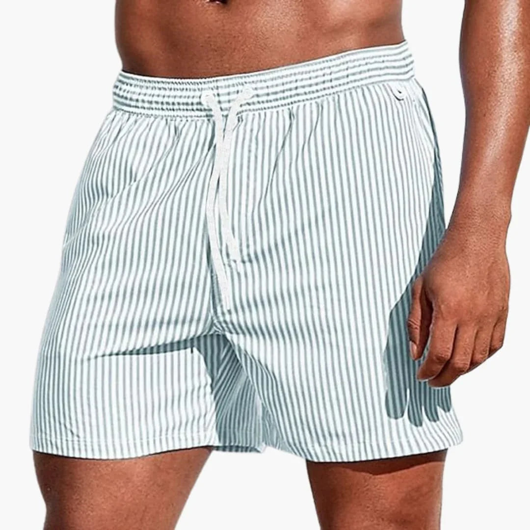 Men's Striped Board Shorts with Elastic Waistband