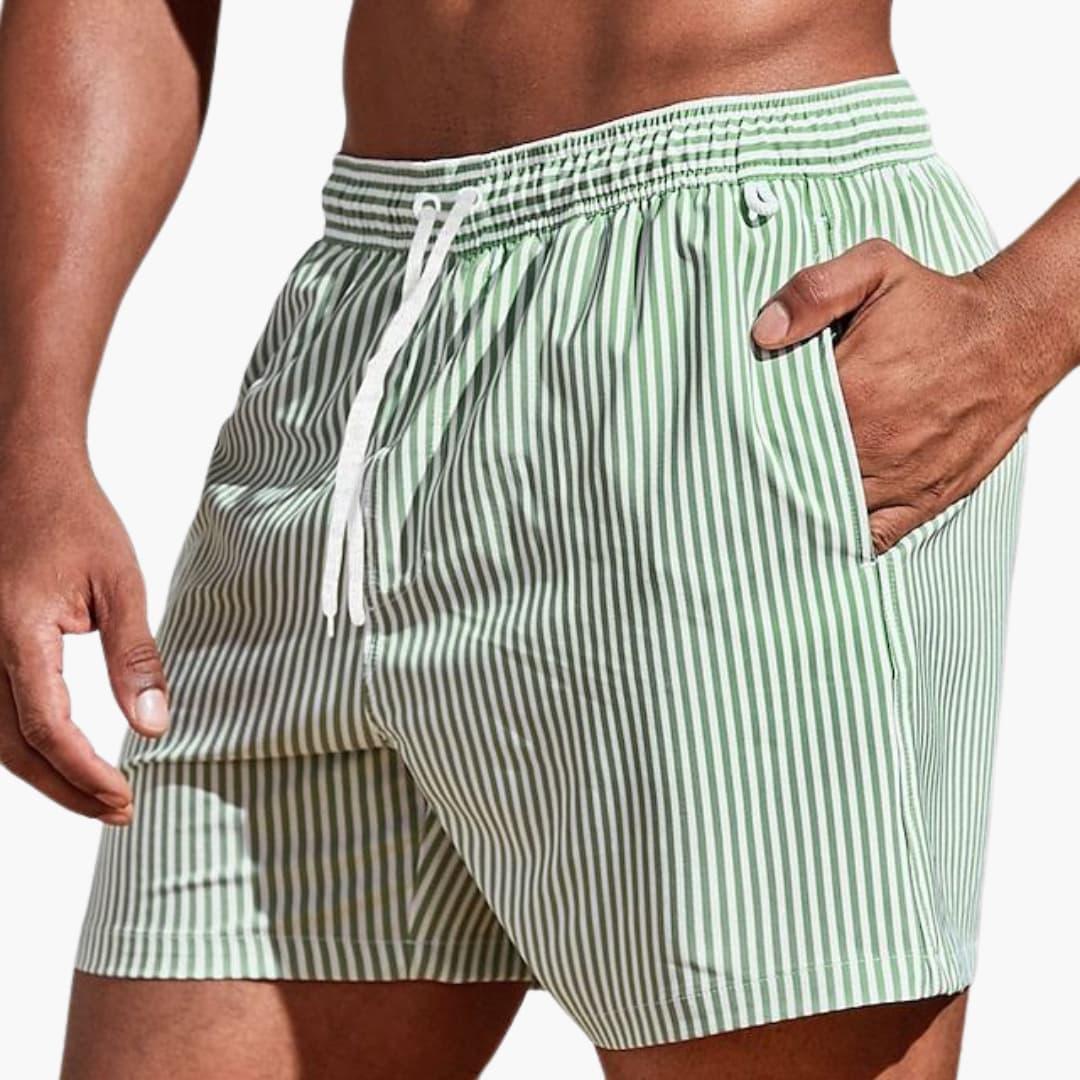 Men's Striped Board Shorts with Elastic Waistband