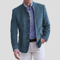 Men's suede blazer with mandarin collar