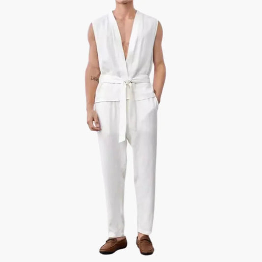 Men's Summer Set with Sleeveless Top and Belted Trousers