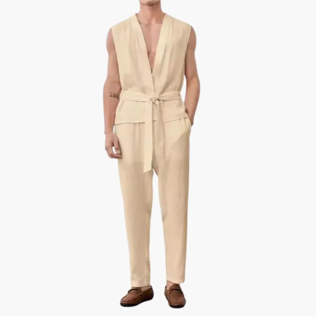 Men's Summer Set with Sleeveless Top and Belted Trousers