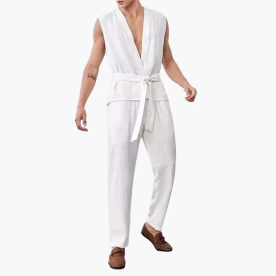 Men's Summer Set with Sleeveless Top and Belted Trousers