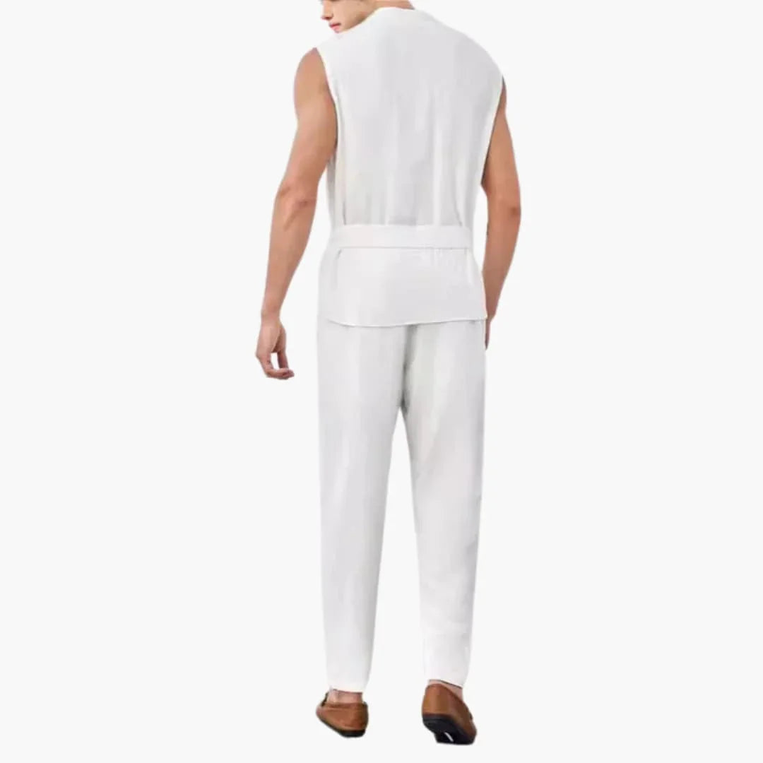 Men's Summer Set with Sleeveless Top and Belted Trousers