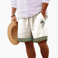 Men's Summer Swim Shorts with Drawstring and Palm Print