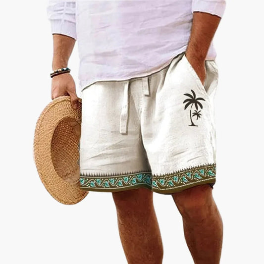 Men's Summer Swim Shorts with Drawstring and Palm Print
