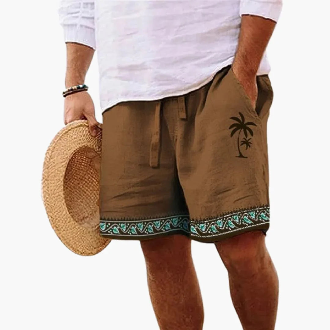 Men's Summer Swim Shorts with Drawstring and Palm Print