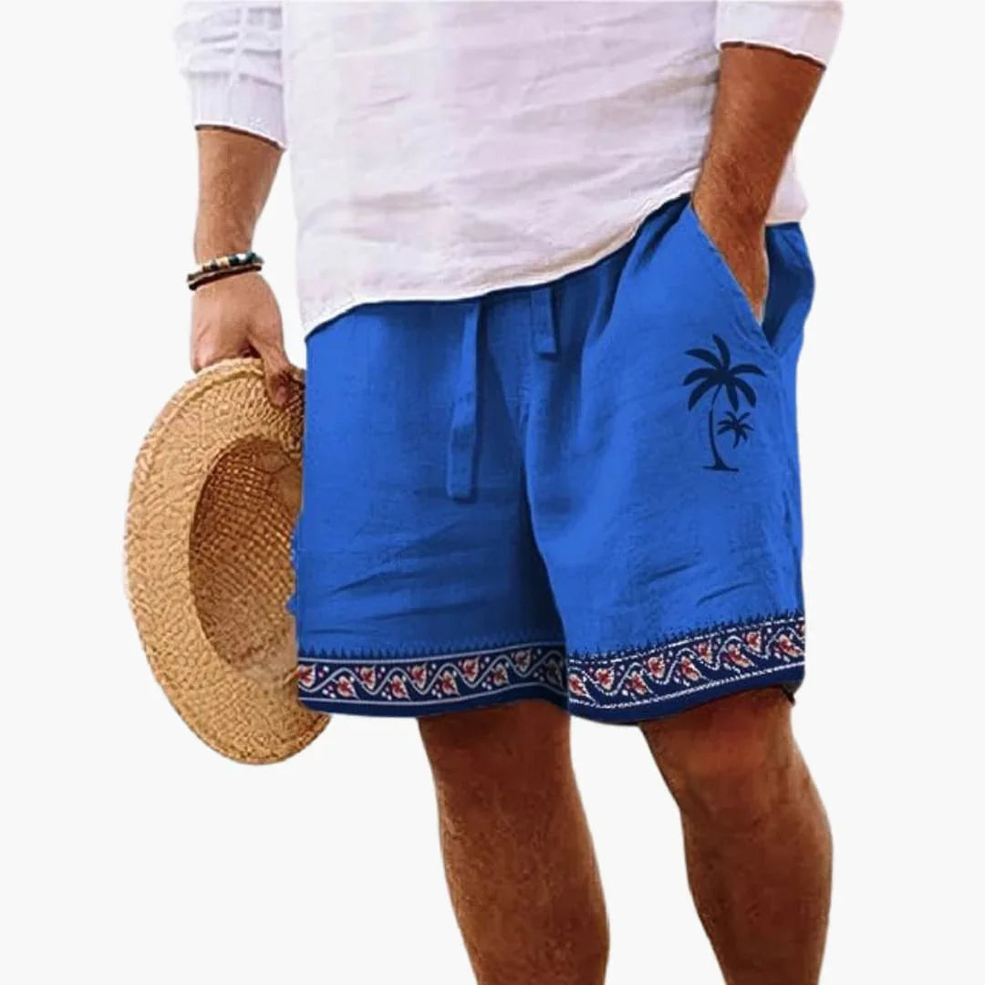 Men's Summer Swim Shorts with Drawstring and Palm Print