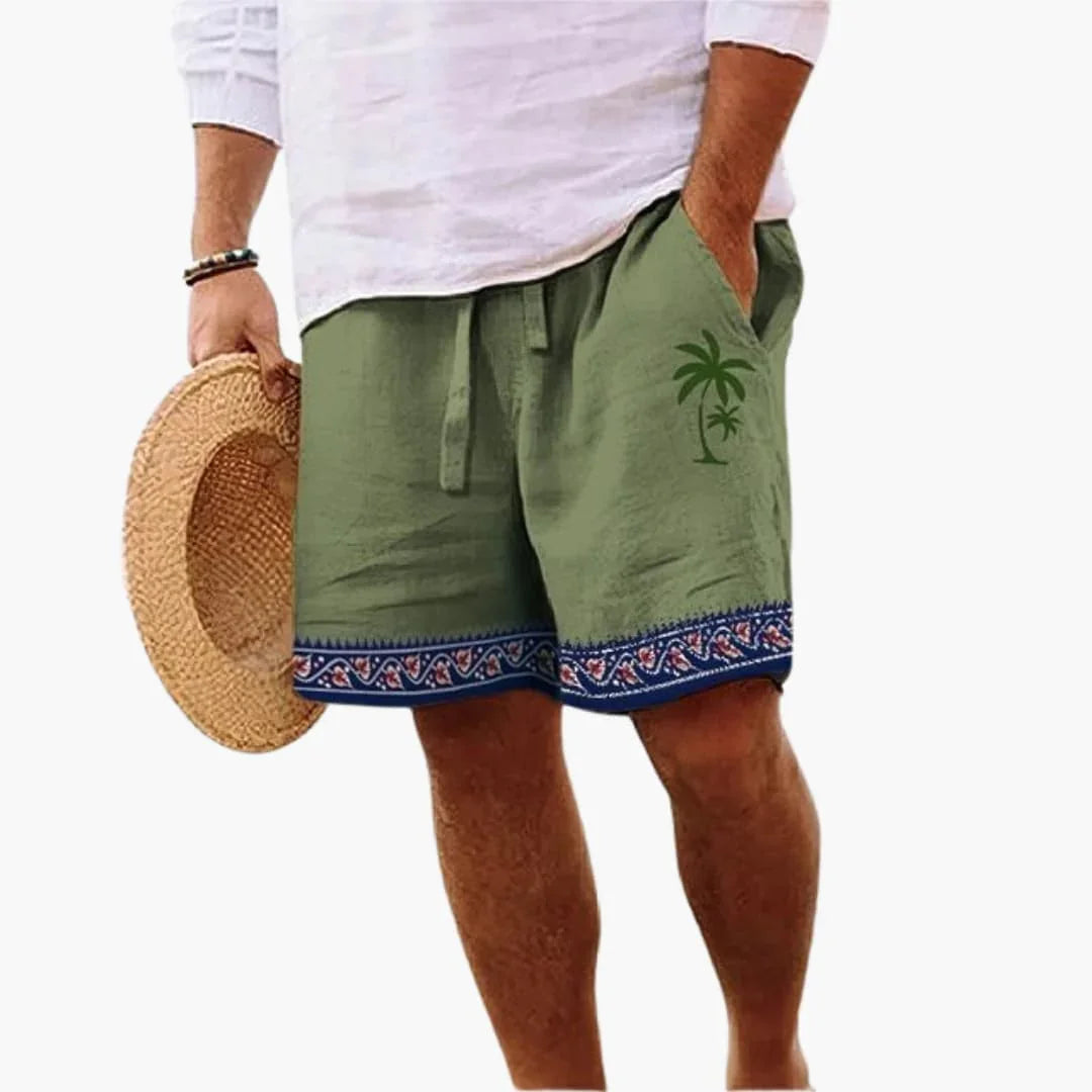 Men's Summer Swim Shorts with Drawstring and Palm Print